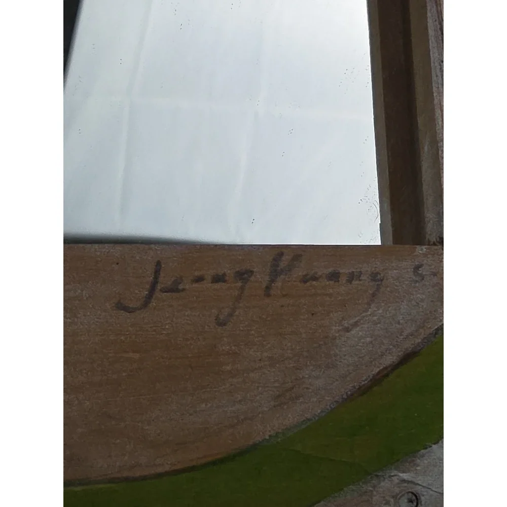 Vtg Hand Carved Painted Wood Mirror Lizard‎ Signed Gecko Chamelon Artisan 1987